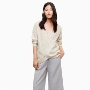 NEW! Babaton The Group Bandini Cross Over Faux Wrap Sweater Alpaca Wool Blend M